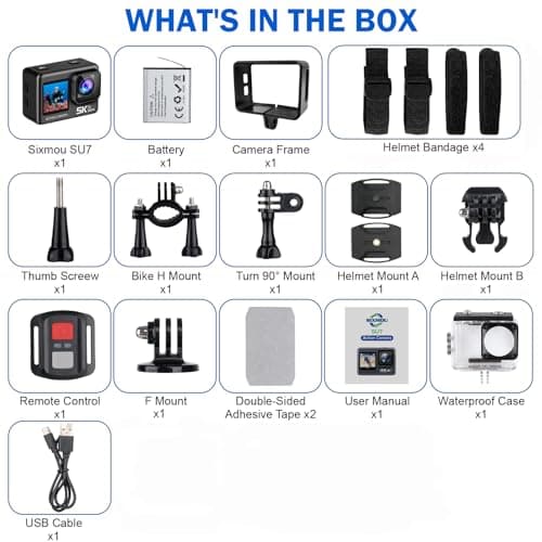 Sixmou SU7 4K 60fps Action Camera with Dual Screen,Remote Control,Image Stabilization, Outdoor Sports Underwater Video Camera for Diving,Skiing,Motorcycle and Bike Helmet Camera 8