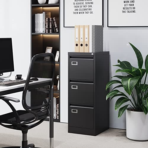 BYNSOE 3 Drawer File Cabinet with Lock Metal Vertical File Cabinet Office Home Narrow File Cabinet for A4 Legal/Letter Size,Assembly Required (Black, 3 Drawers-Vertical) 9