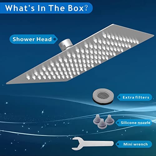 Voolan Rain Shower Head - High Flow Large Rainfall Shower Heads Made of Stainless Steel - Waterfall Bathroom Square Showerhead - Ceiling or Wall Mount (12" Brushed Nickel) 7