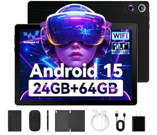 Latest 2026 Upgraded Android Tablet 10.1 Inch with IPS HD Touch Screen, Dual Camera, 64GB Storage 1TB Expansion, 8 in 1 Tablets Kit with Keyboard, Protective Case, Mouse, Stylus, BT 5.4, WiFi 6
