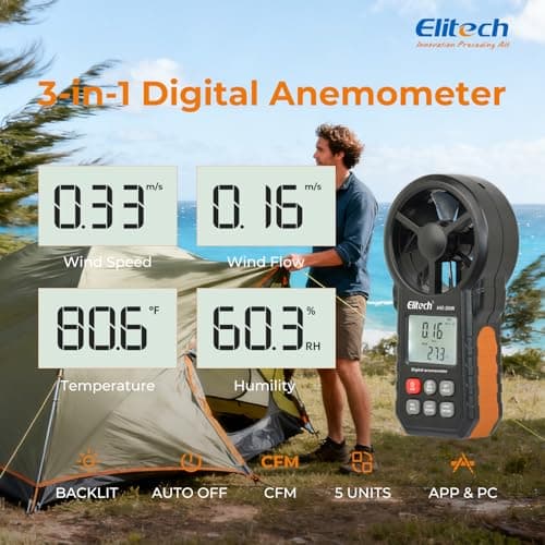 Elitech Bluetooth Anemometer Handheld, Digital Wind Speed Meter with Temperature and USB Data Export, CFM/CMM Measurement, for Drone Flights, Outdoor Activities, and HVAC, ANE-200W 3