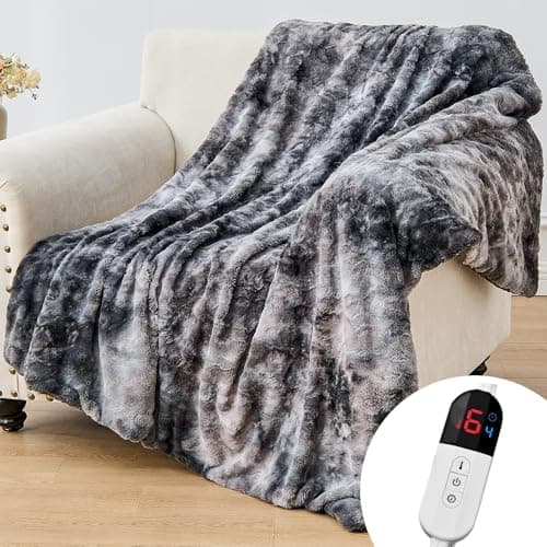 Easthome Electric Heated Throw Blanket - Faux Fur Sherpa 50"x60" Fast Heating Bed Blankets Throw with 6 Heating Levels & 4 Hours Auto Off, Over-Heat Protection ETL, Dark Gray
