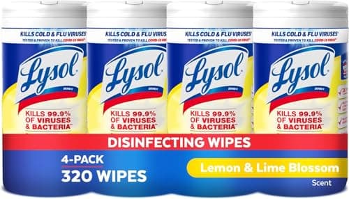 Lysol Disinfectant Wipes, Multi-Surface Antibacterial Cleaning Wipes, For Disinfecting and Cleaning, Lemon and Lime Blossom, Pack of 4