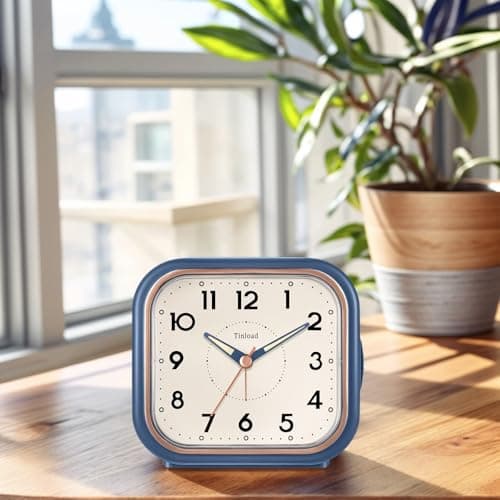 Tinload 4.5" Vintage Retro Analog Alarm Clock, Super Silent Non Ticking Clock with Manual Light, Snooze, Battery Operated, Simply Design, for Living Room, Bedroom, Bedside, Desk(Blue) 8