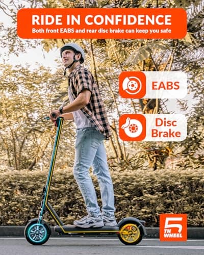 5TH WHEEL V40Pro Adult Electric Scooter,10" Solid Tires,800W Peak Motor,20Mph Top Speed,24.9Miles Foldable Electric Scooter with Dual Suspension&Brakes,App Control,Ambient Light 5