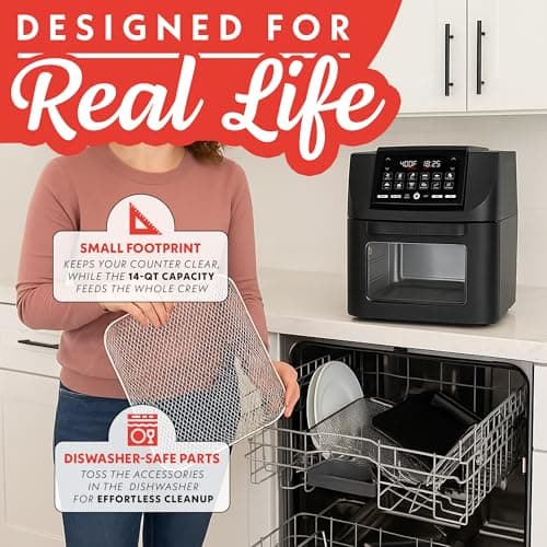 Gourmia Air Fryer - 14 Qt All-in-One Oven with Rotisserie, Digital Display with 12 Presets, Roast, Bake, Broil, Dehydrate, Dishwasher Safe Accessories, Black 7