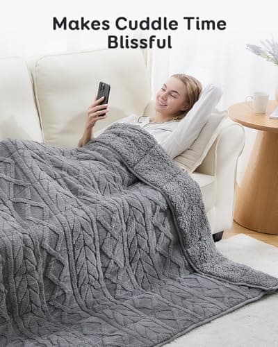 Sivio Weighted Blanket Queen Size 15 lbs for Adults, Sherpa Fleece Weighted Blanket Jacquard Heavy Blanket for Sleeping, Reversible Super Soft Warm Cozy Fluffy Blanket for Adult, 60 x 80inches, Grey 5