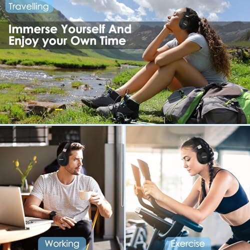 TANKASE Active Noise Cancelling Headphones, Wireless Over Ear Bluetooth Headphones,100H Play Time Bluetooth Headphone with Microphone,Lightweight and Foldable Comfortable Deep Bass for Work/Gym Black 6