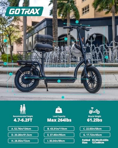 Gotrax Astro Electric Scooter with Seat for Adult Commuter,19 Miles Range&15.5Mph Power by 350W Motor, Folding Scooter with 14" Pneumatic Tire& Comfortable Wider Deck, E-Bike with Carry Basket Black 8