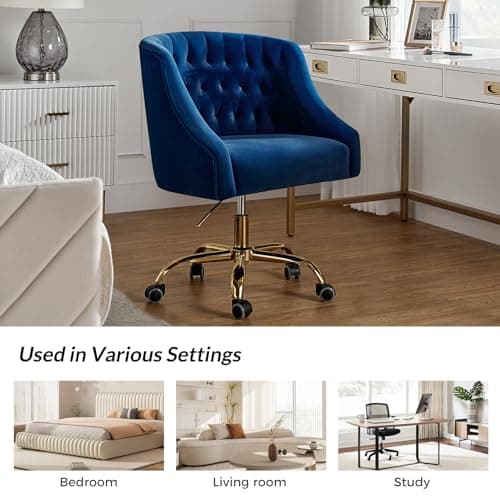 TINA'S HOME Velvet Home Office Chair with Gold Base, Comfortable Modern Cute Desk Chair, Adjustable Swivel Task Chair for Living Room Bedroom Vanity Study, Navy 7