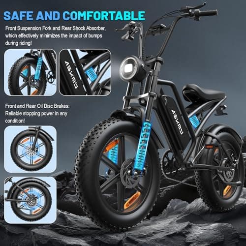 RPINT Electric Mountain Bike with 1500W Peak Motor Ebike, 28MPH and 40-60 Miles PAS Range, Electric Bicycles with 48V 15Ah Removable Battery, 20" Fat Tire Dirt E Bike for All-Terrain 5