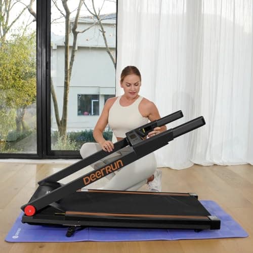 DeerRun Foldable Treadmill for Home with 6% Manual Incline and Handlebar, 0.6–7.5 MPH for Walking and Running, 3.0 HP Motor, 243 lb Capacity, App & Remote Control 5