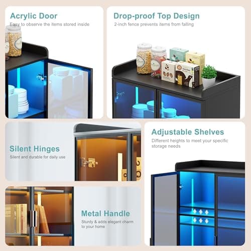 Lvifur 5 Tier Display Cabinet for Living Room, LED Bookcase with Human Body Induction Lights, 65” Tall Curio Cabinets with Adjustable Shelves for Office (Black) 6