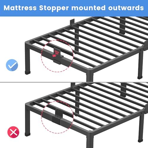 MAF 14 Inch Full Size Metal Platform Bed Frame with Round Corner Legs, 3000 LBS Heavy Duty Steel Slats Support, Noise Free, No Box Spring Needed, Easy Assembly 9