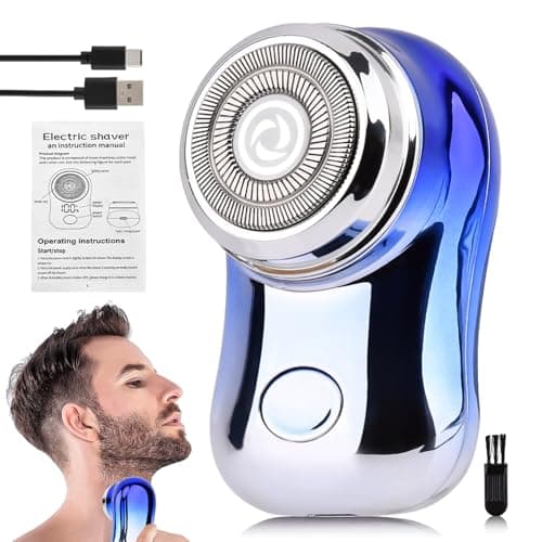 Mini Travel Electric Shaver, Portable Pocket Size Rechargeable Shaving Razor Lightweight Razor with Battery Power Display Wet & Dry Rotary for Teen Office Business(Gradient Blue) 9