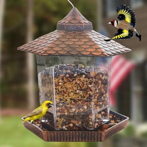 NEROSUN Bird Feeders for Outdoors Hanging, Red Copper Gazebo Bird Feeder for Roof Yard Garden Decorations