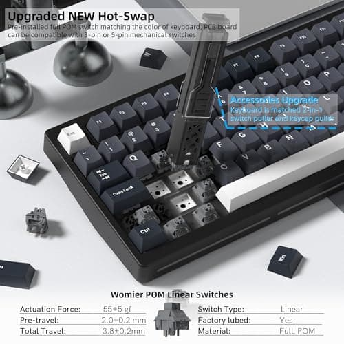 Womier 75% Wireless Mechanical Gaming Keyboard with Knob & Display, Bluetooth 5.0/2.4GHz/USB C Thocky Creamy Keyboard for PC Computer, 8000mAh Battery Hot Swappable Key Board for Win/Mac (MT75-Grey) 5