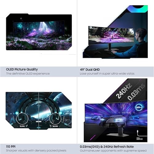 Samsung 49" Odyssey G93SC Series Curved Gaming Monitor, QD-OLED, 240Hz, 0.03ms, DQHD, G-Sync Compatible, FreeSync Premium Pro, Adjustable Stand 14