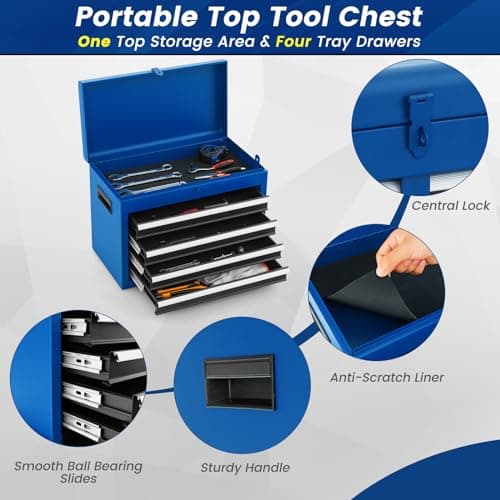 ERGOMASTER Tool Chest Heavy Duty Rolling Tool Box with Cabinet 5-Drawer for Lockable & Removable Cabinet for Garage and Workshop - Blue 4