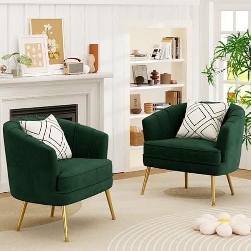 Andeworld Velvet Accent Chair, Upholstered Modern Single Sofa Side Chair,Comfy Barrel Club Living Room Armchair with Golden Metal Legs for Bedroom Living Reading Room Office, Green 5