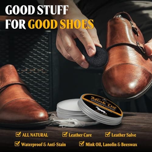 MEKER Mink Oil for Leather Boots, Leather Conditioner and Cleaner 3.52 oz-All-Natural Waterproof Soften and Restore Shoes 5