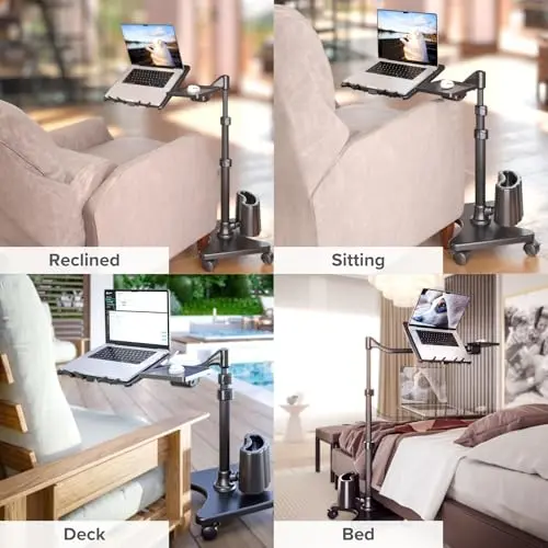 LEVO G2 Deluxe Adjustable Laptop Stand – Rolling Computer Desk & Ergonomic Table for Bed, Sofa, or Office – Portable Mobile Workstation with Tilt – Fits Devices up to 16″ - Charcoal & Black 6