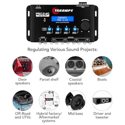 Taramp's Pro 2.4S DSP Crossover full Digital Signal Processor and Equalizer with sequencer 15-band Graphic Equalization 12 preset EQ 2-Channel in and 4-Channel Out 7