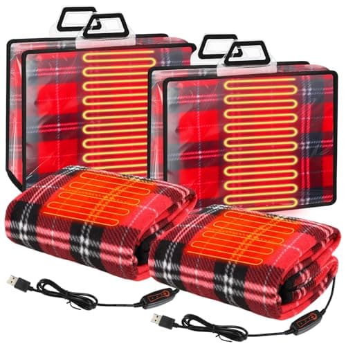 Tuanse 2 Pcs USB Heated Blanket 25"x35" Small Portable 5v 3 Setting Electric Blanket with Timer and Temperature Controller Winter Wearable Recharge Throw for Travel Home(Rose Red Plaid)