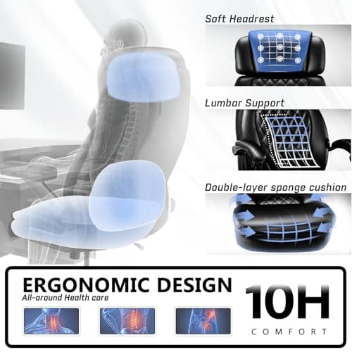 400lbs Executive Office Chair with Foot Rest for Heavy People, Ergonomic Big and Tall Desk Chair with Adjustable Headrest, High Back PU Leather Comfy Heavy Duty Computer Chair with Spring Cushion 6