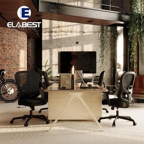 ELABEST Ergonomic Office Chair,Home Desk Chair with Mesh Back,Adjustable Lumbar Support,Built-in Springs Wide Seat,Executive Task Chair with 3-D Big Armrests,Tilt Function,Computer Desk Chair 9