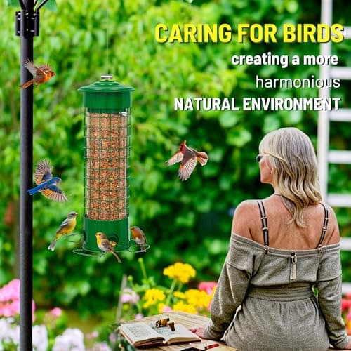 Squirrel Proof Bird Feeders,Bird Feeders for Outdoors for Viewing Lovers,4.5LB Large Capacity Design,Suspended All-Metal Trim 16.3 Inch All Weather Feeder 7