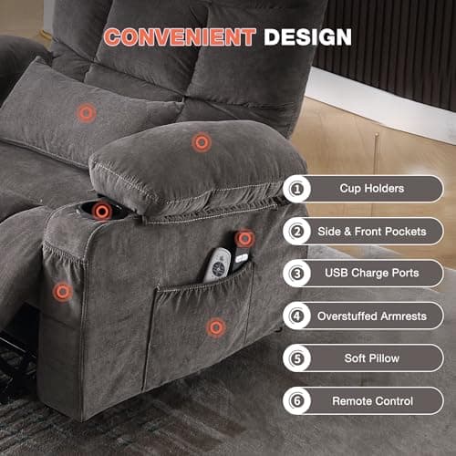 MAHOMICO Power Lift Recliner Chair for Elderly with Vibration Massage and Lumbar Heating, Electric Lift Recliner Single Sofa with Side Pocket, Two Cup Holders and USB Charge Port for Living Room 7