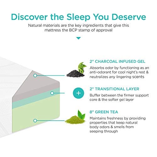 Best Choice Products 12 Inch, Green Tea Charcoal 12 Inch, Green Tea Charcoal Cooling Gel Memory Foam Mattress, Fiberglass Free, 3-Layer, Breathable - Queen, Medium Plush 5