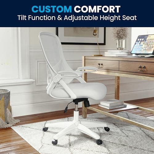 Flash Furniture Porter High-Back Swivel Office Chair with Adjustable Lumbar Support and Height, Ergonomic Mesh Desk Chair with Flip-Up Armrests, White 9