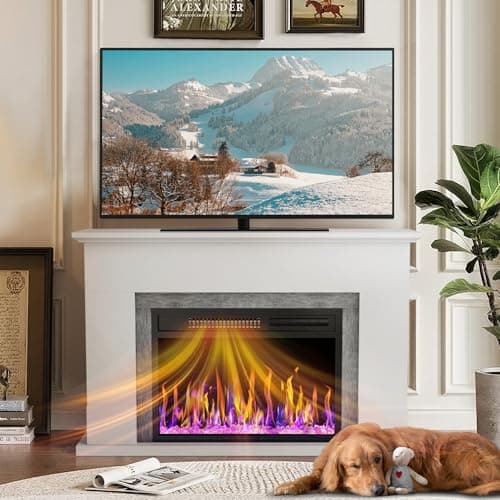 CUOZOVA 42" Electric Fireplace with Mantel, Fireplace with 23" Fireplace Insert Heater,Freestanding Electric Fireplacefor Living Room, Remote Control, Fireplace with12 Colors Adjustable Flame,Timer 7