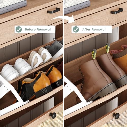 Brafab Shoe Storage Cabinet with 2 Flip Drawers&1 Small Drawer, Slim Entryway Shoe Organizer with Half Round Woven Rattan Doors for Sneakers… 7