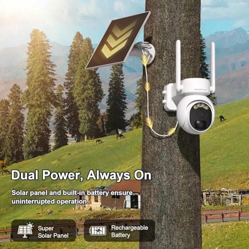 4G LTE Security Camera Outdoor, 360° PTZ Outdoor Camera for Remote Areas, Solar Camera Outdoor Wireless, PIR Motion Detection, 2K Color Night Vision, 2-Way Talk, IP66 Waterproof, Wall/Ceiling Mount 7
