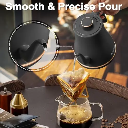 Stariver Gooseneck Electric Kettle, 0.8L Electric Tea Kettle Tea Pot, Pour Over Coffee Kettle with Stainless Steel Inner Lid & Bottom, Water Boiler with Auto Shut Off and Boil Dry Protection, Black 5