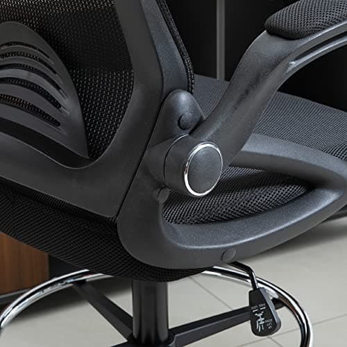 Vinsetto Mesh Drafting Chair, Tall Office Chair with Lumbar Support, Flip-Up Armrests, Footrest Ring and Adjustable Seat Height, Black 8