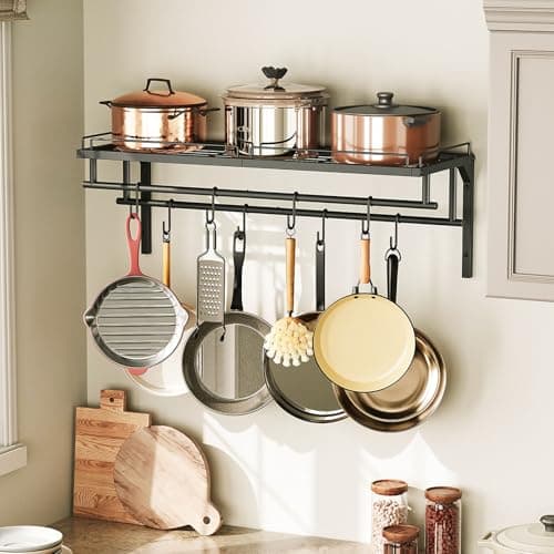 CHOEZON Hanging Pot Rack, Wall-Mounted Pot Rack, Kitchen Cookware Organizer, Metal Pot and pan Organizer Holder, for Cookware, Utensils Organization, Black TPR38BB