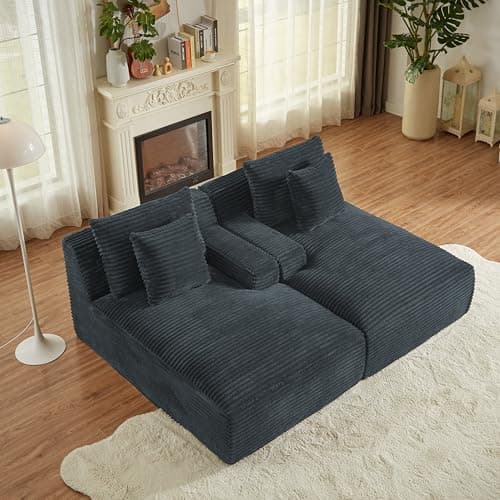 Tmsan 78.8" Oversized Boneless Double Chaise Lounge Sofa Indoor, Modern Compressed Corduroy Upholstered Sectional Cloud Couch Loveseat Sleeper Bed, Comfy Floor Chair for Living Room Apartment Office 8