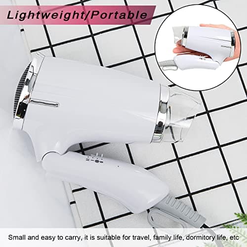 Travel Hair Dryer Folding Hair Blow Dryer Compact Travel Blow Dryer Portabel Small Hair Dryer Heat Settings Lightweight Mini 8x7inch Low Noise (White) 6