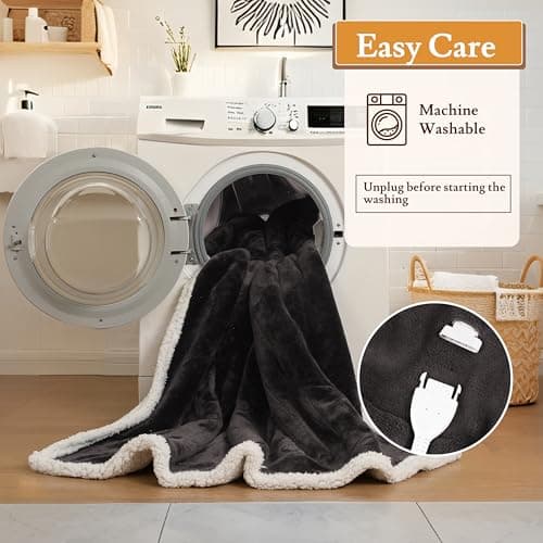 BRILLIO Electric Heated Blanket 72"x84" Full Size Flannel & Sherpa - 4 Heat Settings & 10H Auto Shut Off for Safe Overnight Use, Fast Heating, Machine Washable for Bed, Couch, Office - Dark Gray 8