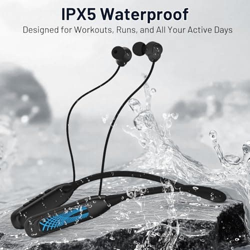 Podity Neckband Bluetooth Headphones, 1000H Extra Battery Life with Display Magnetic Earphones,Wireless Stereo Earbuds with Microphone, Waterproof in-Ear Headset for Sports/Workout/Office (Black) 8