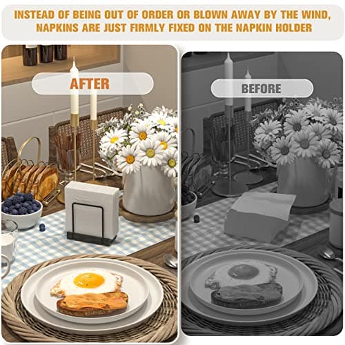 Wican Napkin Holder for Table, Bamboo Iron Standing Napkin Dispenser for Kitchen Dining Farmhouse Cocktail Picnic Bar Rustic Wood Holders for Paper Mail Bills Suitable for All Dining Room Decors Black 6