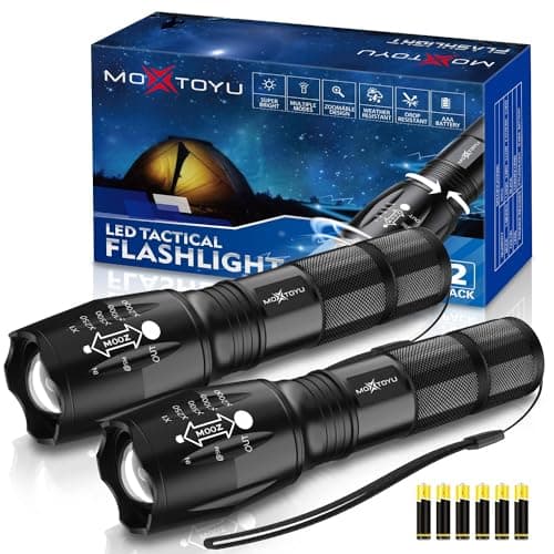 MOXTOYU Flashlight 2 Pack, 5 Modes 2000 Lumen Tactical LED Flash Light, High Lumens Bright Waterproof Flashlights, Zoomable Flash Lights for Camping, Emergencies, Outdoor, Home, Gift for Men Adult