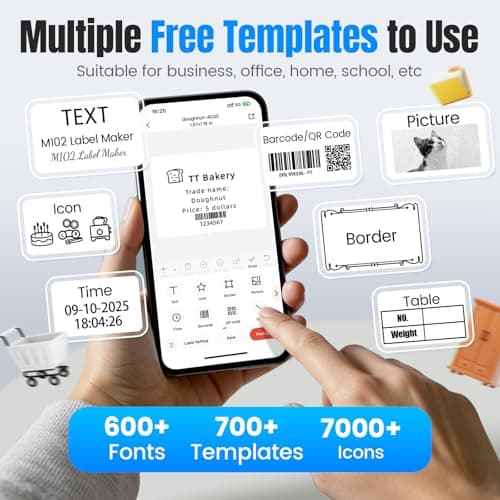 Ponek Label Maker, M102 Barcode Label Printer with 7000+ Icons 700+ Templates, 2 Inch Label Maker for Small Business, Home, Office, Kitchen, School, Gift Tag Printer, Dark Gray 6
