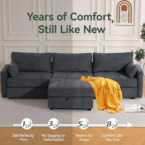 109'' Modular Sectional Sofa, L Shaped Couch with Storage Ottoman, Comfy Cloud Sofa with Deep Seat, 4 Seat Convertible Sectional Couches for Living Room (Gray, Low Legs 1.97") 8