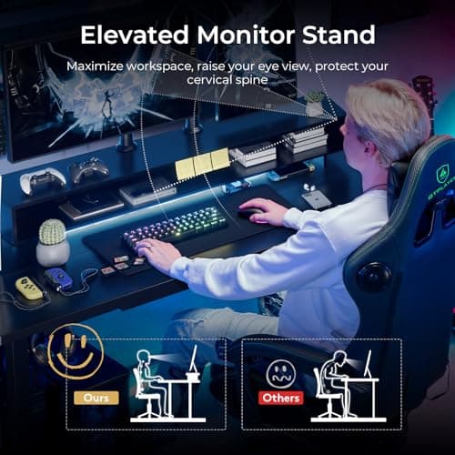 GTPLAYER Electric Standing Desk with Drawers, 48 x 24 Inch Height Adjustable Gaming Desk with Monitor Stand, Power Outlets & LED Lights, Home Office Sit Stand Up Desk with Memory Preset (Black) 8