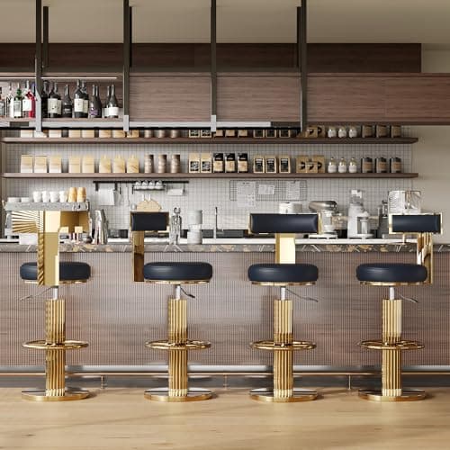 Bar Chair,Bar Stools, Island Height Bar Stools with Gold Stainless Steel Frame, Adjustable Height Swivel Barstools, Comfortable Leather Seat Cushion for Kitchen Counter, Islands Counter, Bars (Black) 7